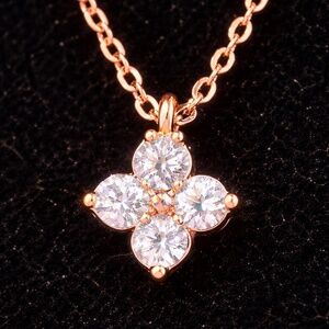 Rose Gold Necklace with Moissanite mini clover pendant